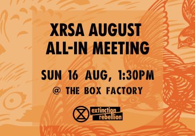 Artwork and image for event "XRSA August All-in meeting" 1:30pm-4:30pm 16/08/2026 The Box Factory 71 Regent St S, Adelaide SA 5000