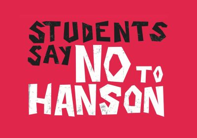 Artwork and image for national protests across Australia "Students say NO to Hanson: Nationwide Day of Protest" on Thursday 13th August 2026