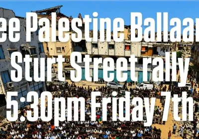 Artwork and image for event "Free Palestine Ballaarat Fortnightly Rally" Fridays, fortnightly from 5:30pm at the mall end of Sturt St
