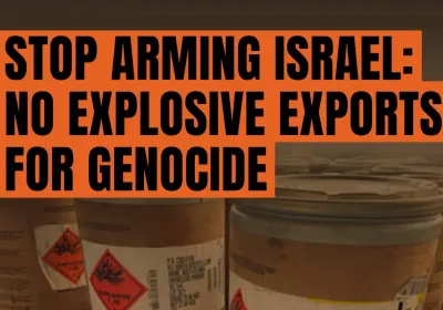 Artwork and image for event "Stop Arming Israel: No Explosive Exports for Genocide!" 6pm 26/08/2026 Sheraton Grand Sydney (opposite Hyde Park), 161 Elizabeth St, Sydney NSW 2000