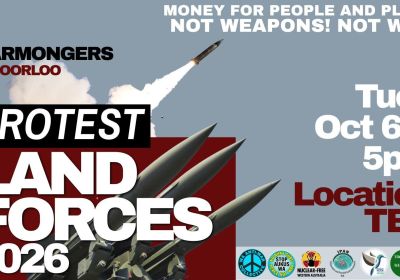 Graphic advertising protest against Land Forces weapons fair