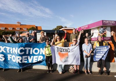 Photo of protest against toxic salmon
