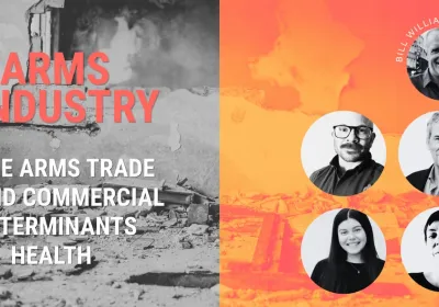Artwork and image for event "Harms Industry: the Arms Trade and Commercial Determinants of Health" 6pm-7:30pm 03/09/2026 Elisabeth Murdoch Building, G.06 Lecture Theatre, 8 Spender Rd, Parkville VIC 3010