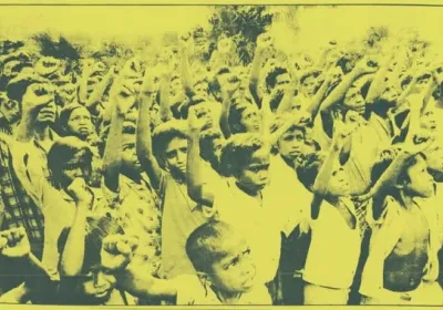 Image: cropped section from a Students Association Executive and Social Action Poster, 1983, Richard Eves Collection (Noel Butlin Archives Centre)