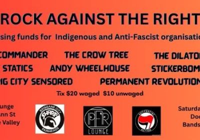 Artwork and image for event "Rock Against the Right 2026" 4pm-11pm 03/10/2026 PFR Lounge, 693 Ann St, Fortitude Valley QLD 4006