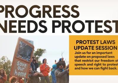Artwork and image for event "Progress Needs Protest" 6pm 17/09/2026 Boorloo Activist Centre, 15/5 Aberdeen St Boorloo WA 6000