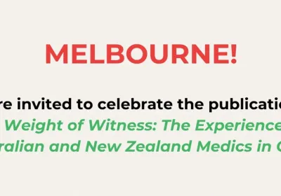Artwork and image for event "Book Launch: The Weight of Witness – Naarm" 6pm-7pm Church of All Nations, 180 Palmerston St, Carlton VIC 3053