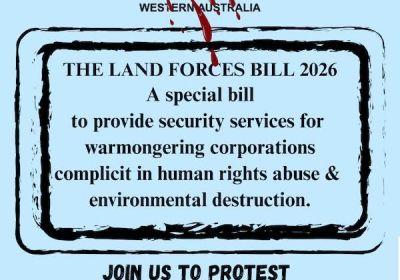 Poster advertising protest against the Lanforces Bill 2026