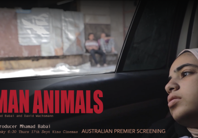 Artwork and image for event 'Human Animals: Australian Premiere Screening + Q&A with Producer Mhamad Babai" 6:30pm 17/09/2026 Kino Cinema, 45 Collins St, Melbourne VIC 3000