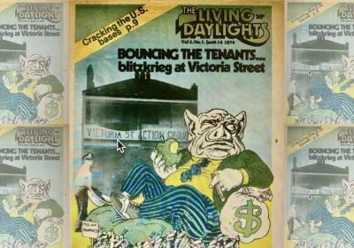A collage made from the cover of an issue of The Living Daylights magazine