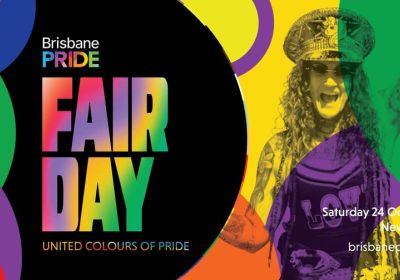 Artwork and image for event "Brisbane Pride Fair Day" 10am-5pm 24/10/2026 New Farm Park  Brunswick Street, New Farm QLD 4005