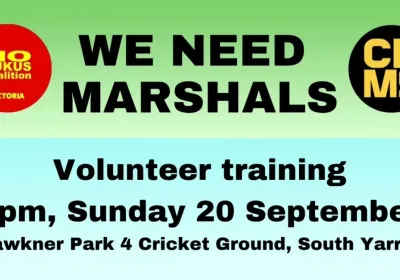 Artwork and image for event "Marshal training for the Rally to Cancel AUKUS" 1pm 20/09/2026 Fawkner Park 4 Cricket Ground, Commercial Rd, South Yarra VIC 3141