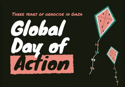 Artwork and image for event "Global Day for Gaza: 3 Years of Genocide and Resistance – Gurambilbarra, Townsville" 3:30pm-6:30pm 11/10/2026 Jezzine Barracks Parade Ground, Mitchell Street, North Ward, Gurambilbarra, Townsville, Queensland 4810