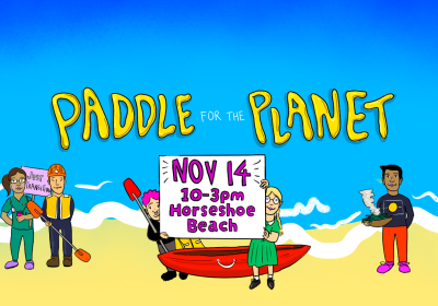 Artwork and main image for event listing "Paddle for the Planet" 10am-3pm 14/11/2026 Horseshoe Beach, Horseshoe Bend Road, Muloobinba NSW 2300