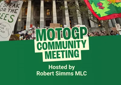Artwork and image for event "MotoGP Community Meeting" 6pm 08/10/2026 Unley Town Hall, Oxford Terrace, Unley SA 5061