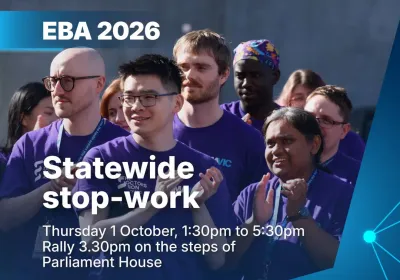 Artwork and image for event "Victorian public hospital doctors statewide stop-work rally" 3:30pm 01/10/2026 Parliament of Victoria, Spring St, East Melbourne VIC 3002