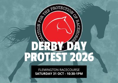 Artwork and image for event "Derby Day Protest 2026" 10:30am-1pm 31/10/2026 