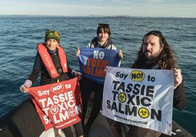 Bob Brown Foundation protest against salmon farming