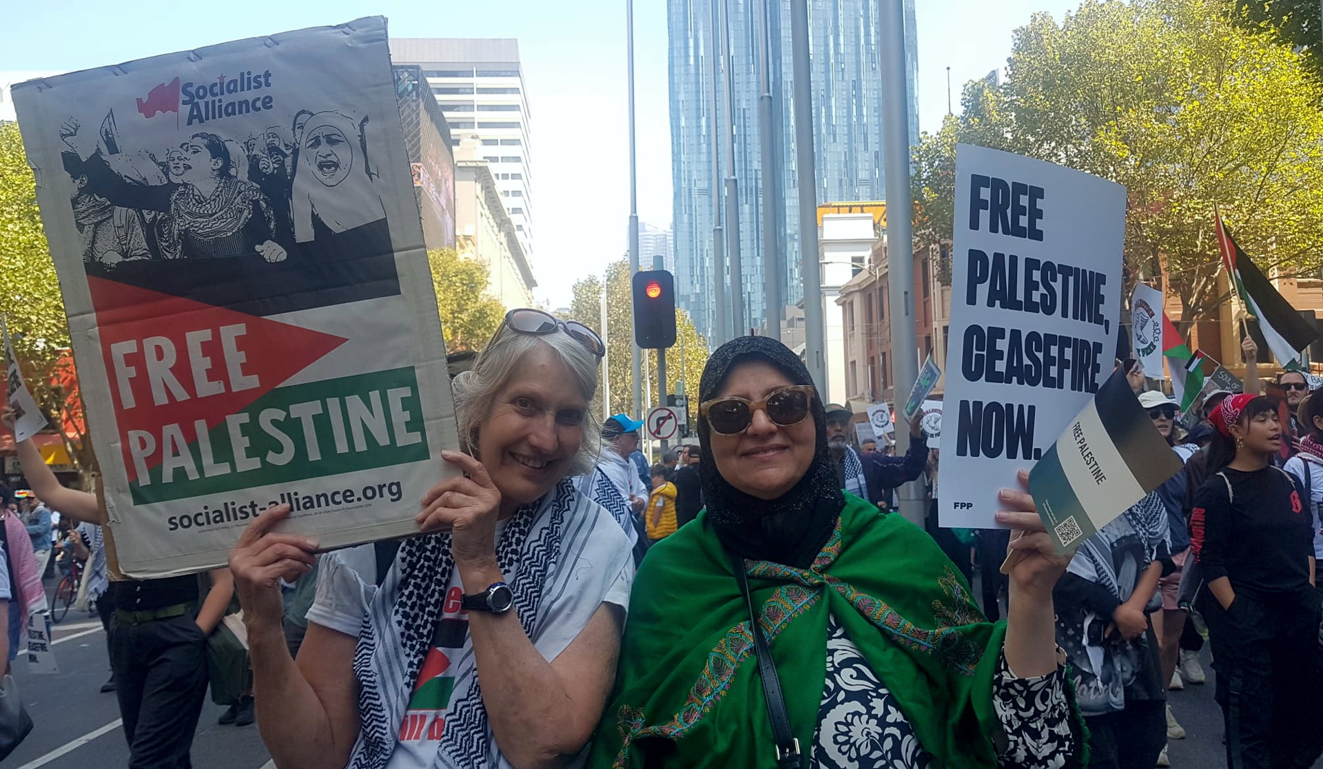 Socialist Alliance councillor Sue Bolton at the Naarm/Melbourne rally