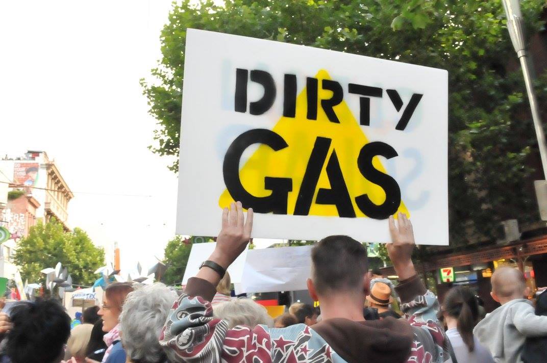Dirty Gas placard at People's Climate March, Melbourne 27 November 2015.