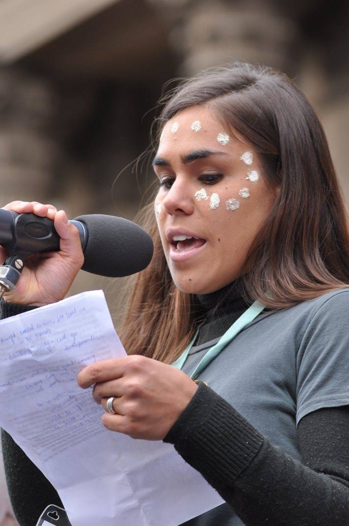 First Nations speaker at People's Climate March, Melbourne 27 November 2015.