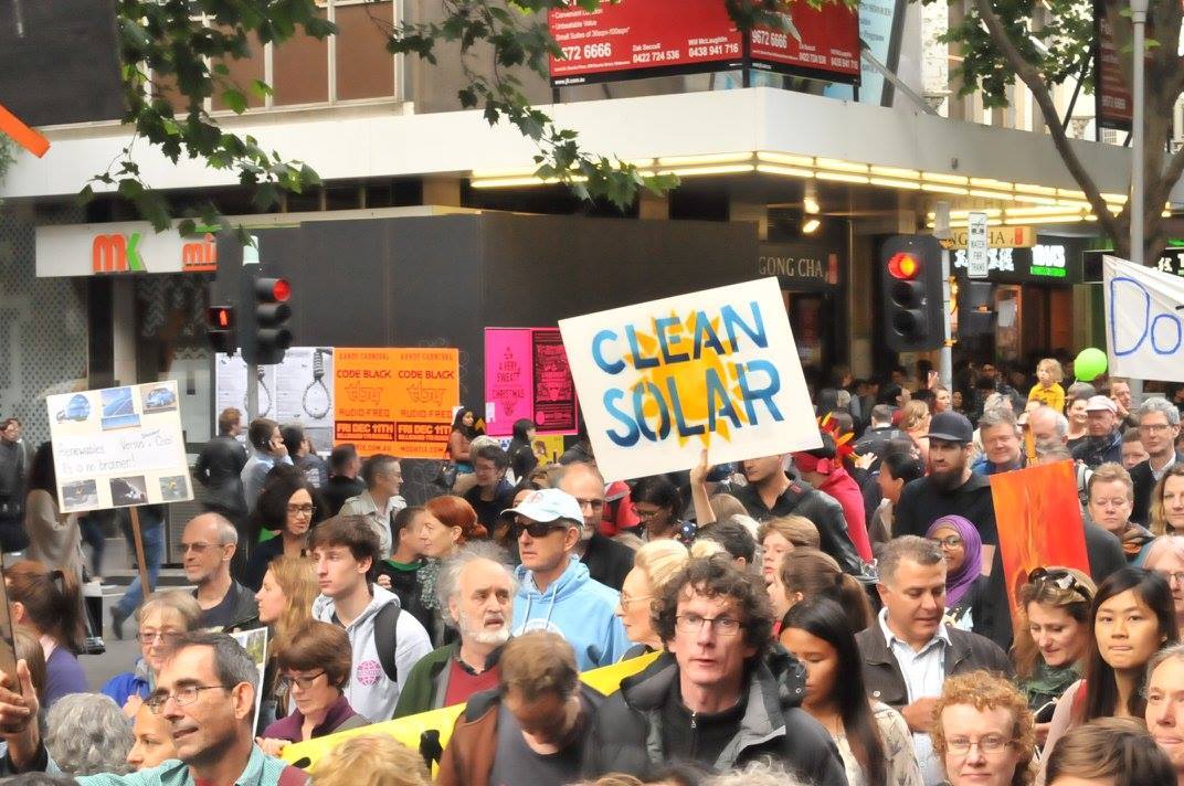 Clean Solar placard at People's Climate March, Melbourne 27 November 2015.