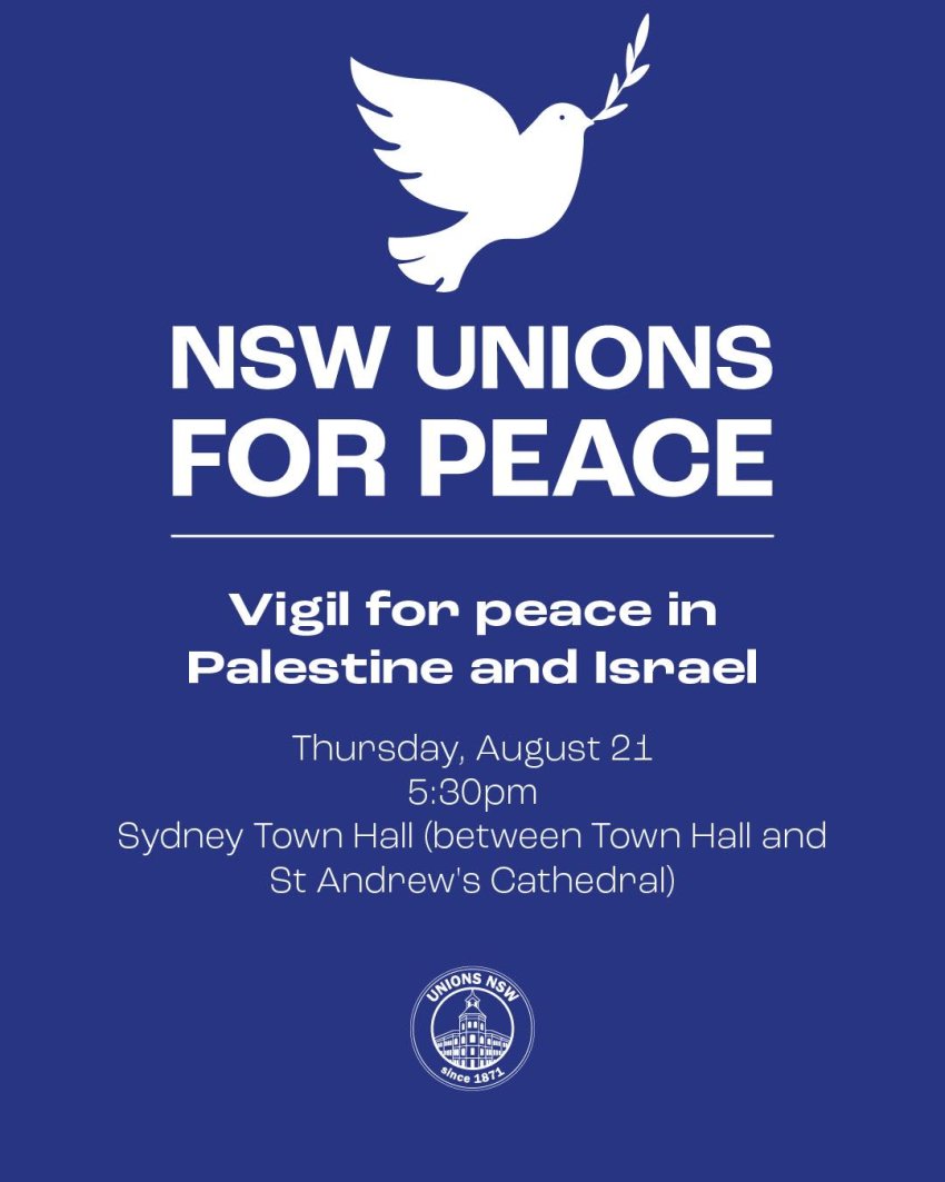 Unions NSW Vigil for Palestine & Israel leflet