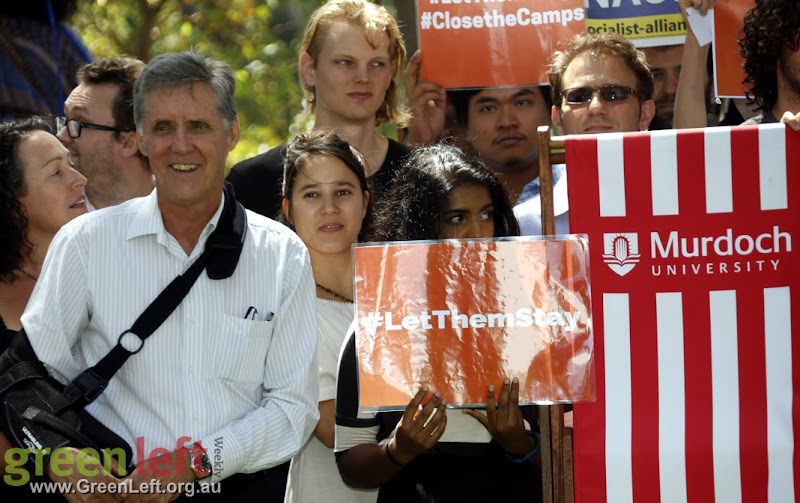 Murdoch University Vice Chancellor Andrew Taggart joins #LetThemStay protest March 3, 2016.