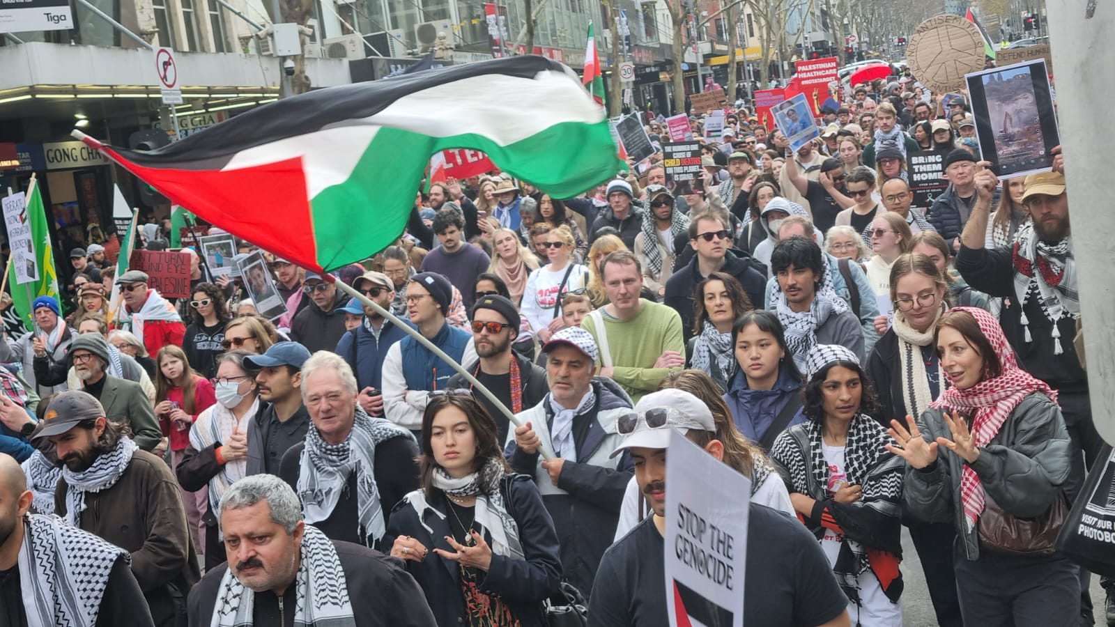 Waving the Palestinian flag, Naarm/Melbourne, July 6 Waving the Palestinian flag, Naarm/Melbourne, July 6