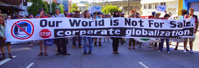World Not For Sale banner at G20 economic form protests, Brisbane 2014.